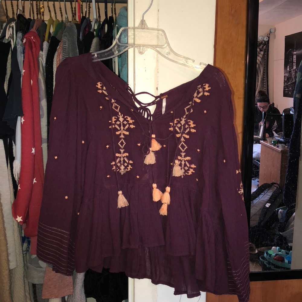 Free People Embroidered Crop Top